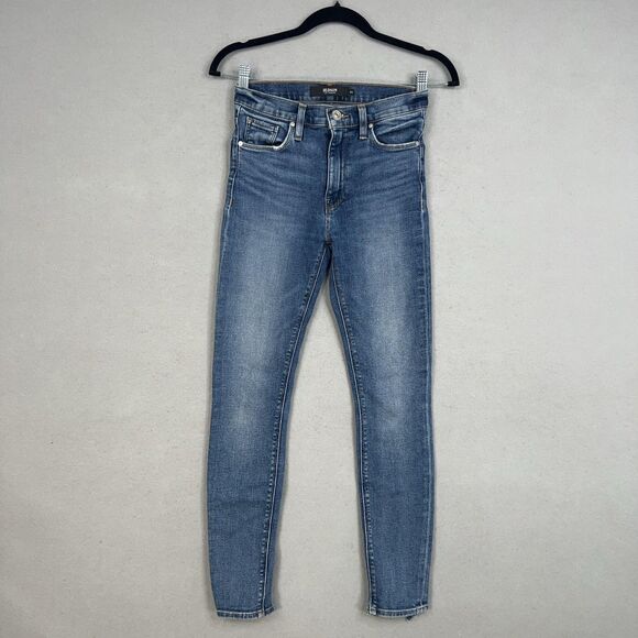 Hudson Jeans Womens 24 Blue Barbara Super Skinny Raw Frayed Hem Stretch Denim - Picture 1 of 16